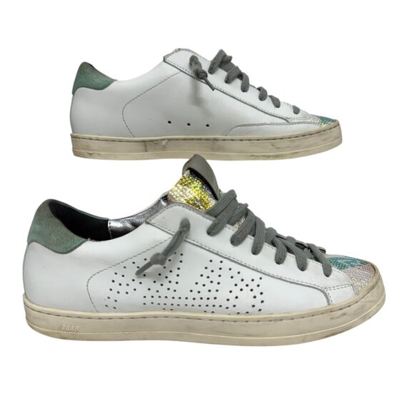 P488 John Low Top Made In Italy Distressed Lace Up Women's Sneaker size 37 / 7 - Picture 2 of 13